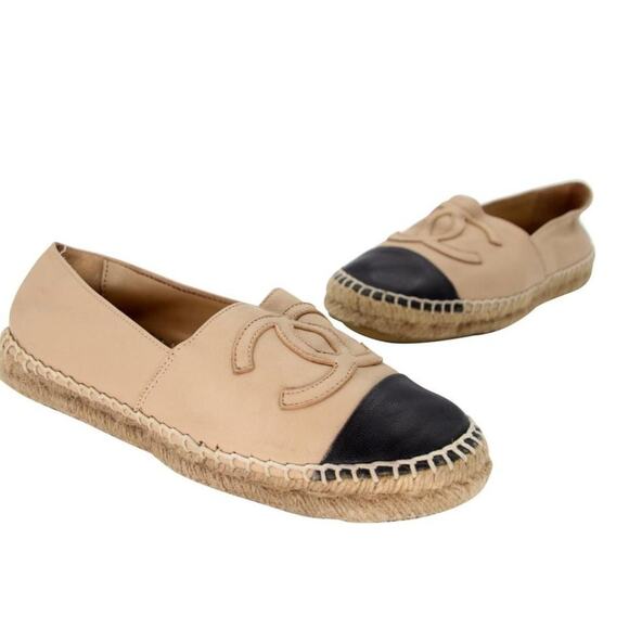 Chanel Embroidered Espadrille 37 Leather Large CC Flats CC-0803N-0005 - Picture 1 of 10